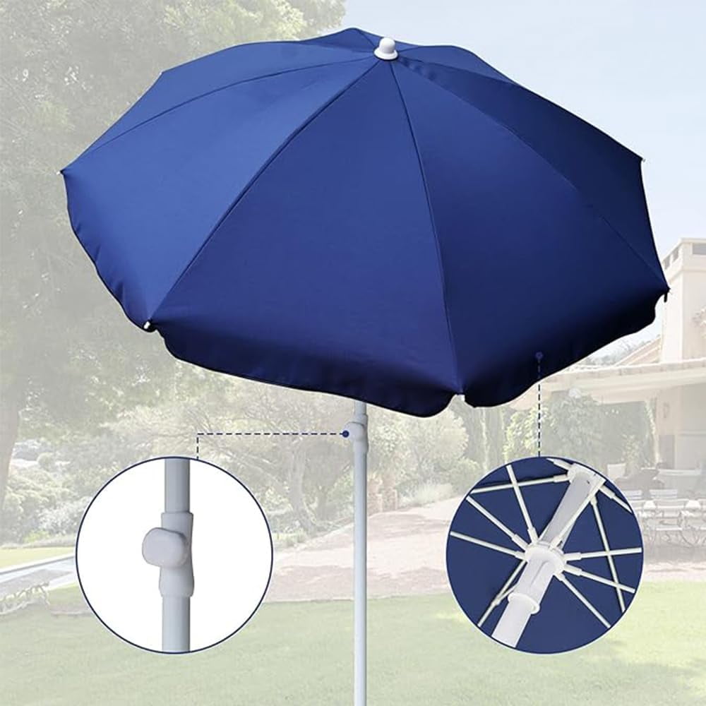 AMMSUN 6ft Blue Portable Picnic Umbrella Small beach Patio Umbrella,Push Up & Tilt & Carry Bag
