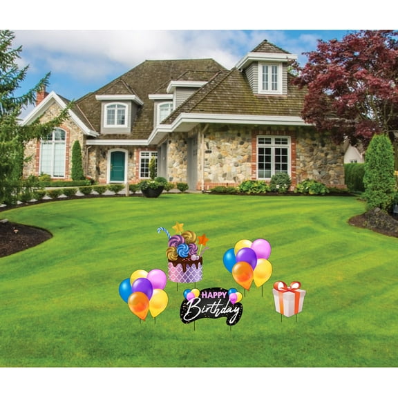 Small Happy Birthday Lawn Decoration Set 5 PC SET, Outdoor Birthday Yard Signs (19459)