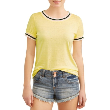 - Juniors' Crew Neck Contrast Short Sleeve Ringer T-Shirt