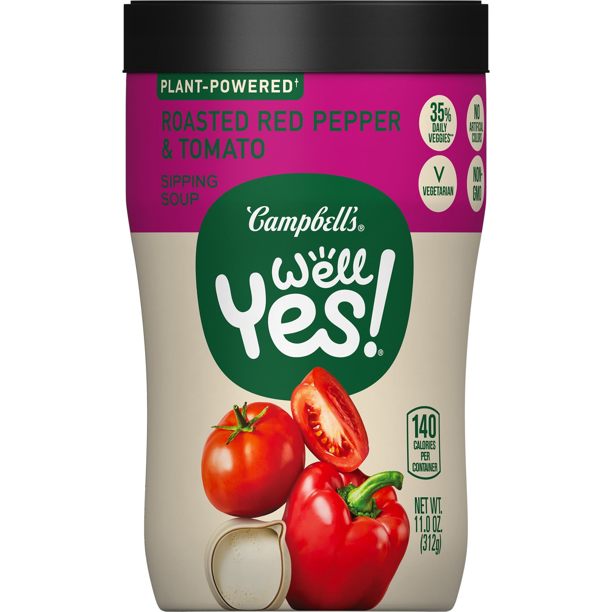 Campbell's Well Yes! Sipping Soup, Roasted Red Pepper and Tomato Soup, Vegetarian Soup, 11 oz Microwavable Cup