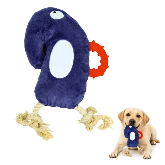 Deeow Dog Plush Squeaky Chew Toy - Monster Shaped, TPR Carry Loop & Cotton Rope Interactive Tug Toy, Puppy Teething Play Toy for Small Medium Dogs Blue