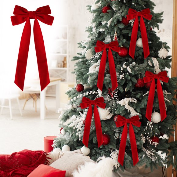 Lazos de terciopelo para adornos de árbol de Navidad con cierre de alambre | Lazos de tela para coronas y guirnaldas | Adornos navideños para envolver regalos y decorar el hogar y fiestas.