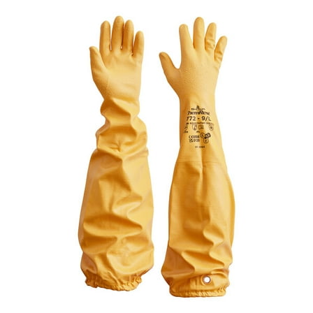 SHOWA Atlas 772 26" Double Nitrile Coated Full-Arm Chemical Resistant Safety Gloves, Yellow, Size Small, Pair or Dozen (1, Small)