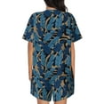 thumbnail image 3 of Bixox Women's Blue Leaves A Printed Pajama Set 2 Piece Lounge Set Top and Shorts Soft Pajamas, Shorts with Pockets, 3 of 7