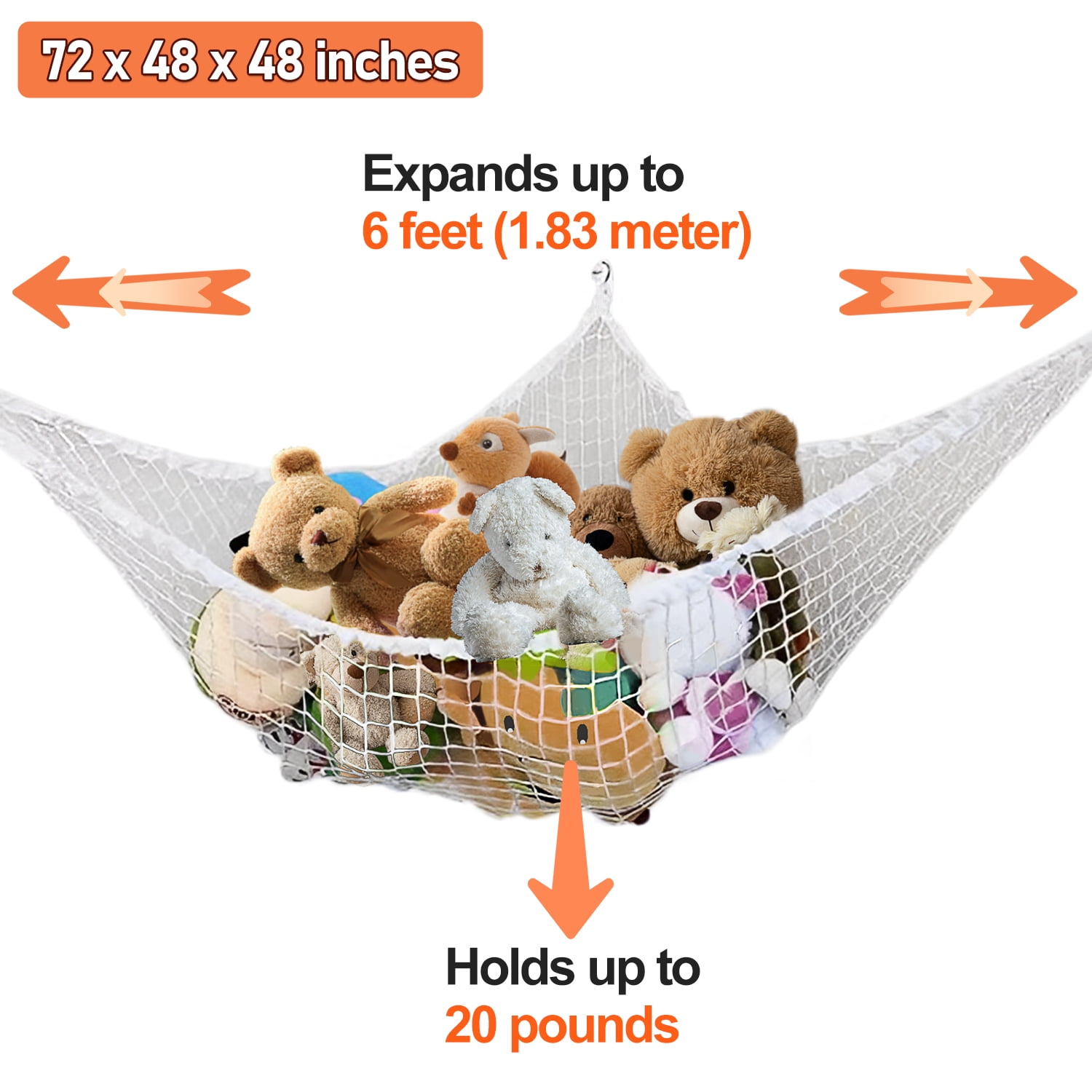 Gearup Toy Hammock Net Organizer Mesh Stuffed Animals Kids White Hanging Bath Toys