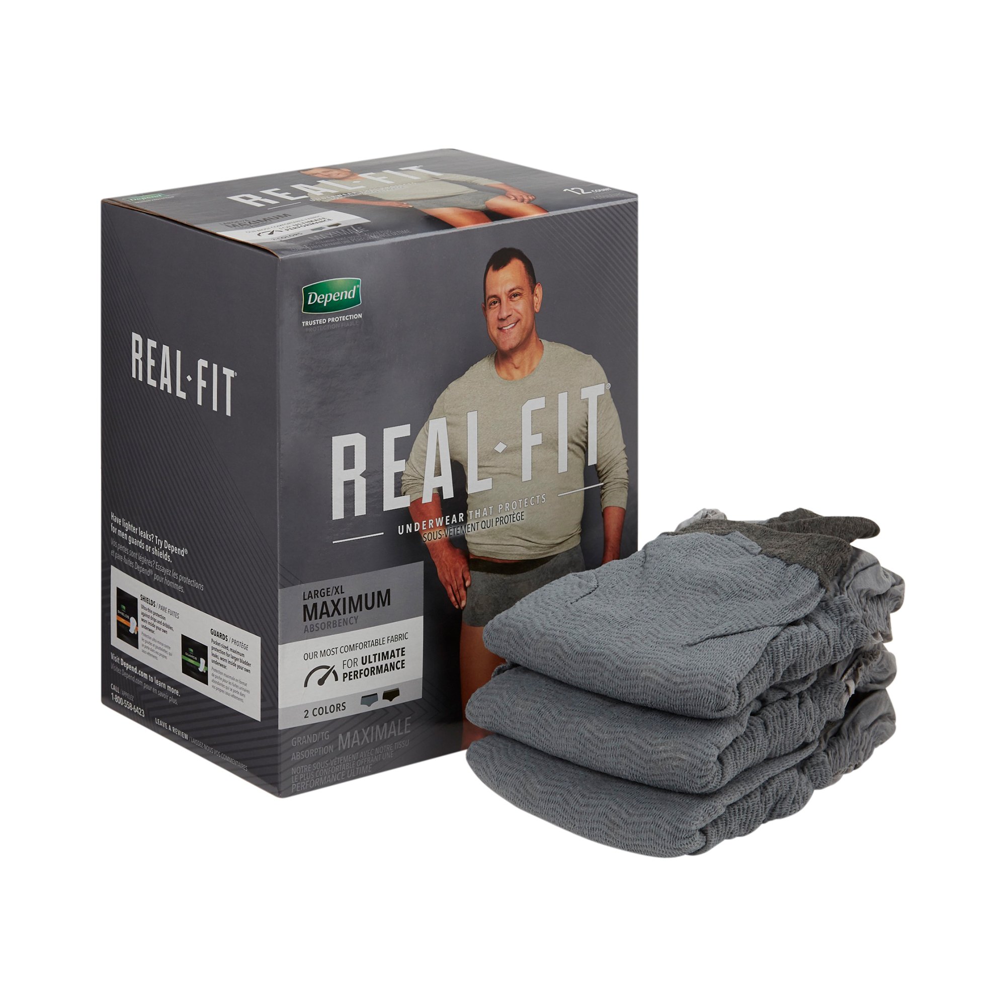 Depend Real Fit Underwear for Men, Maximum Absorbency, L/XL, 12 Count