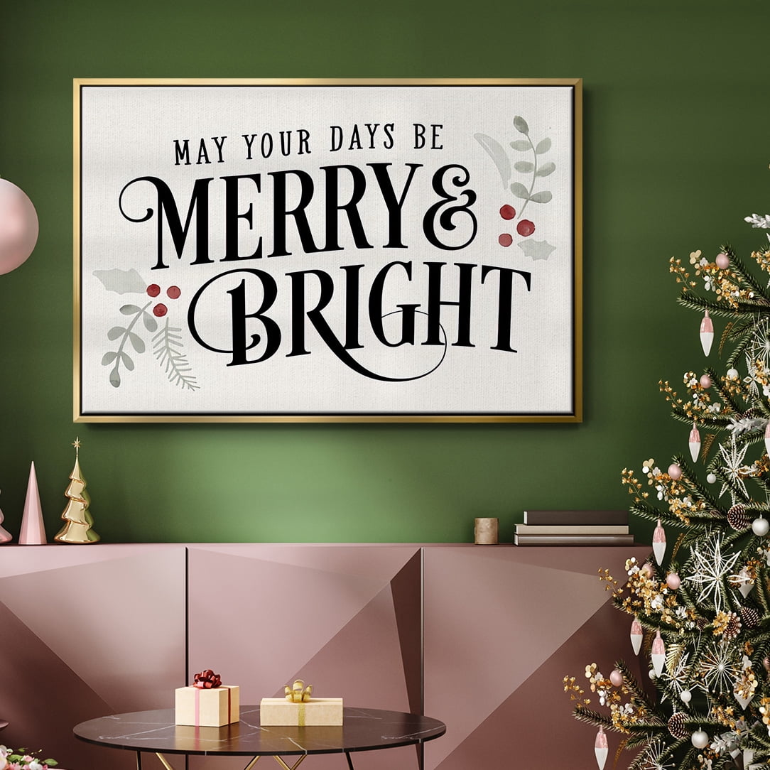 Merry Sentiment II - Framed Gallery Wrapped Holiday Canvas - 17 x 25 - Gold Frame