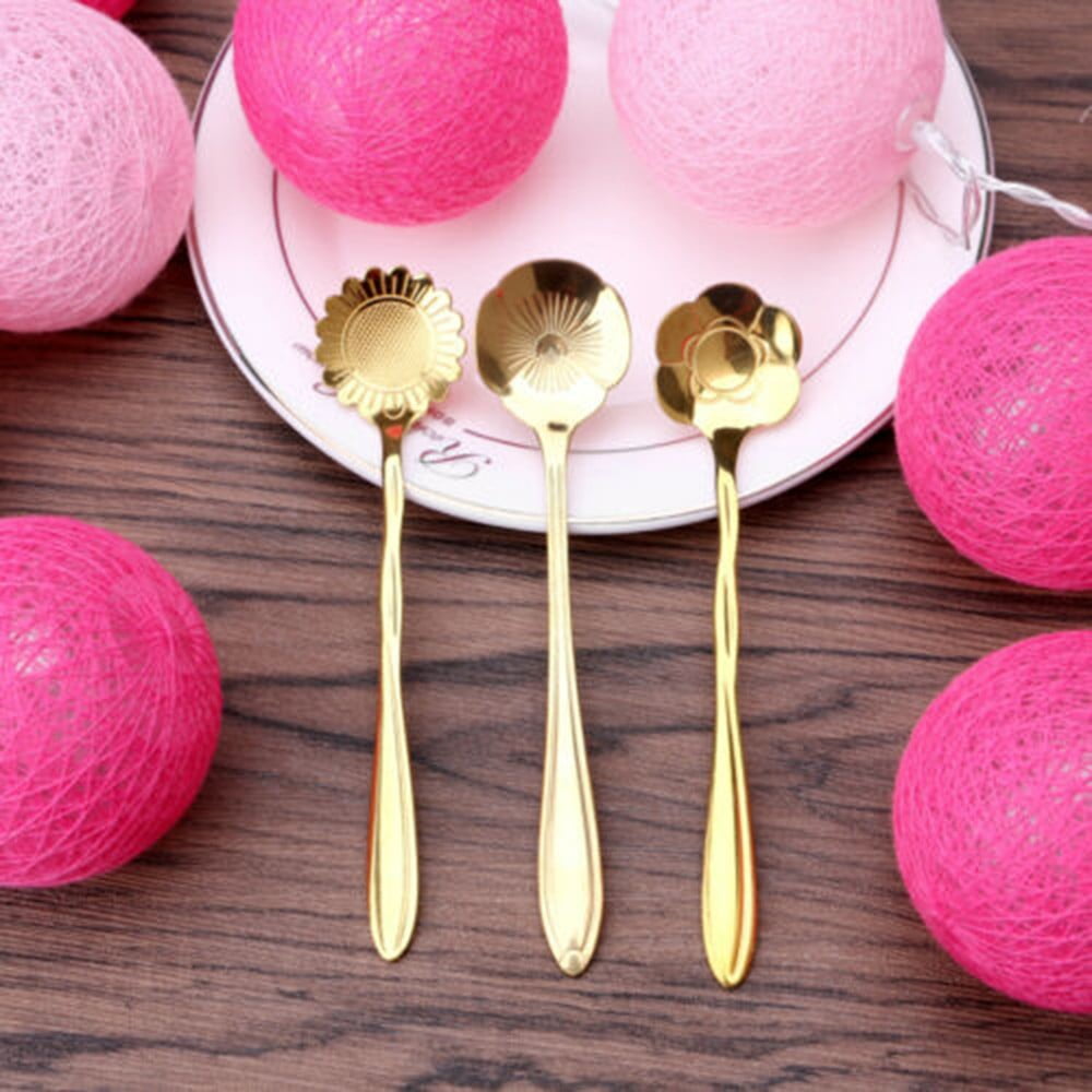 Lot De 8 Cuillères à Café En Acier Inoxydable - Formes De Fleurs, Polies Miroir, Lavables Au Lave-Vaisselle - 11