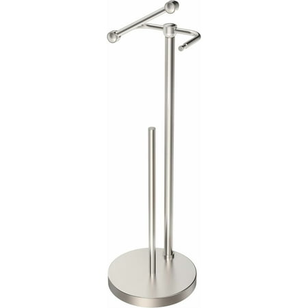 Toilet Paper Holder Stand, Post Pivoting Design Free Standing Toilet Paper Holder with Storage for 4 Rolls, SUS304 Stainless Steel Tissue Holder with Reserve, Heavy-Duty Base (Brushed Nickel)