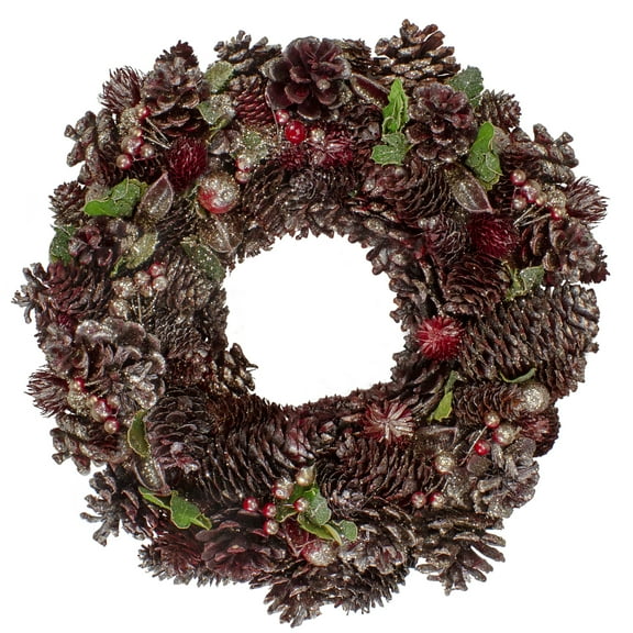 Northlight 13" Red and Gold Glittered Pine Cone and Berry Christmas Wreath
