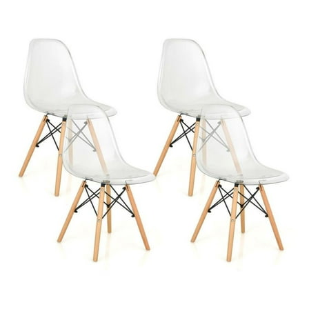 Dining Chairs Set of 4, Modern Plastic Shell Side Chairs with Wood Legs, Clear Seat, Kitchen Chairs for Dining Room, Living Room, 330lbs Capacity