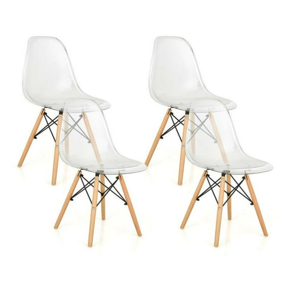 Dining Chairs Set of 4, Modern Plastic Shell Side Chairs with Wood Legs, Clear Seat, Kitchen Chairs for Dining Room, Living Room, 330lbs Capacity