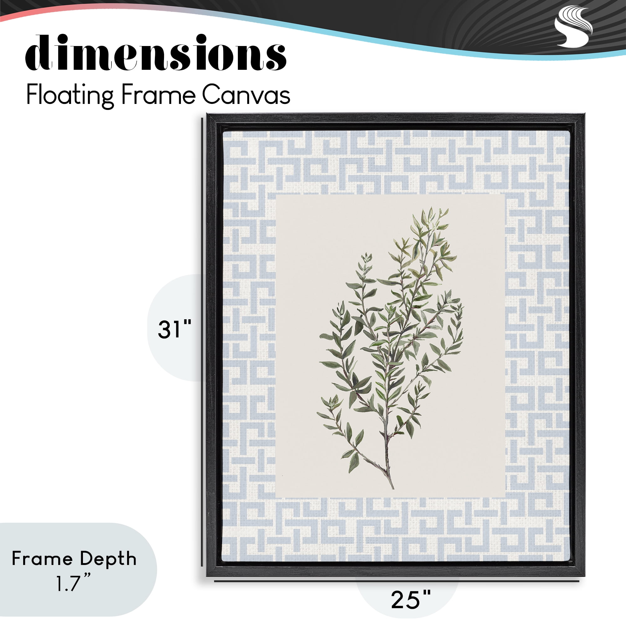 Stupell Industries Leafy Herb on Geometric Black Framed Floater Canvas Wall Art, design by Diannart
