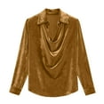 thumbnail image 6 of JSKUMAR Women's Velvet Cowl Neck Tops Casual Long Sleeve Dressy Shirts Vintage Elegant Tunic Blouses Holiday Party Outfit (Yellow,XL), 6 of 7