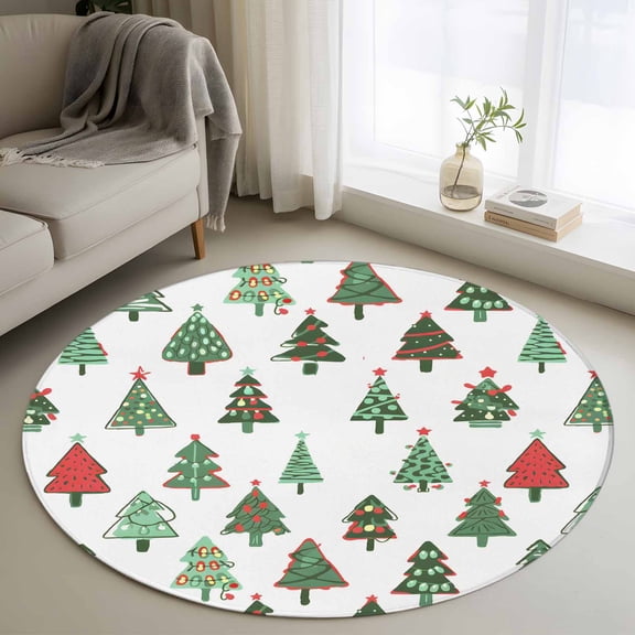Christmas Round Rug 3ft Washable Circle Entryway Rugs Non Slip Winter Xmas Trees Country Farmhouse Rustic Area Rug Indoor Floor Carpet for Bedroom Kitchen Living Room Home Office Dining Room Nursery