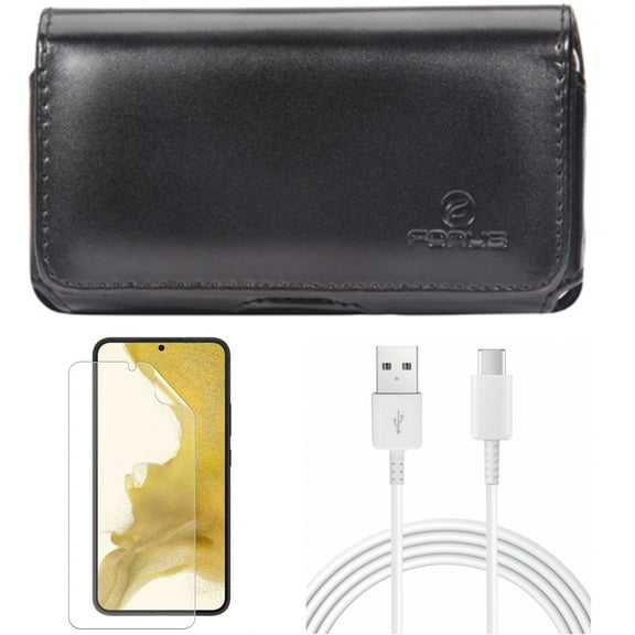For Samsung Galaxy S21 (6.2") - Anti-Glare TPU Film Matte Screen Protector   Swivel Leather Case Belt Clip   Charger Cord Type-C 10ft USB-C Cable