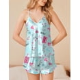 thumbnail image 2 of Ekouaer Satin Pajama Set for Women 2 Piece Camisole Top and Shorts Silk Lingerie with Ruffle Floral Nightwear, 2 of 6