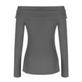 thumbnail image 3 of Oplxuo Womens Ruched Off the Shoulder Fitted Shirt Elegant Long Sleeve Pullover Tops Solid Fall Y2K Tight Going Out T Shirts, 3 of 4
