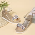 thumbnail image 5 of WIZUTIZ Wedge Sandals for Women Dress Sandals for Women Comfortable Hiking Elastic Jeweled Shiny Sandals Pull-On Round Toe Shoes Mid Heel (2"-3") Wide Solid Sandals for Lady Weekend Up to 60% Off Gold, 5 of 5