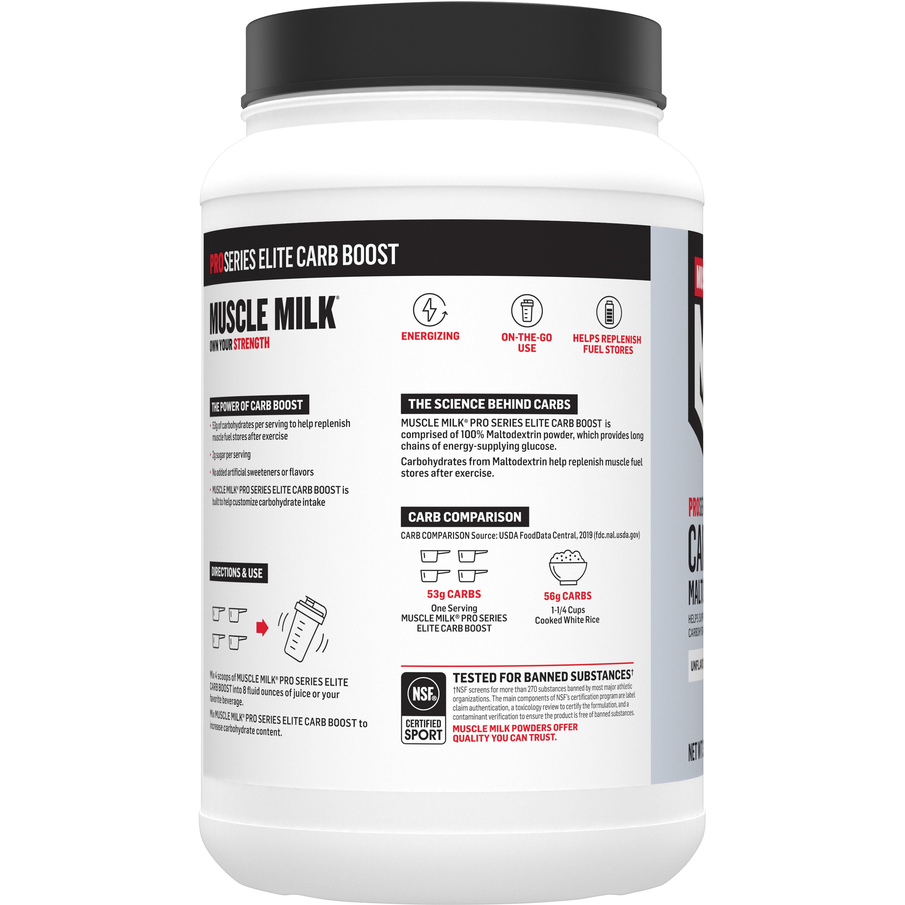 Muscle Milk Pro Series Elite Carb Boost Maltodextrin Powder, Unflavored, 1.98 Pound Canister