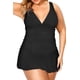 thumbnail image 1 of Trajes de baño de una Pieza para Mujer con Cuello en V y Control de Abdomen Traje de baño de Talla Grande Negro XL Negro XL Xishao ropa, 1 of 2
