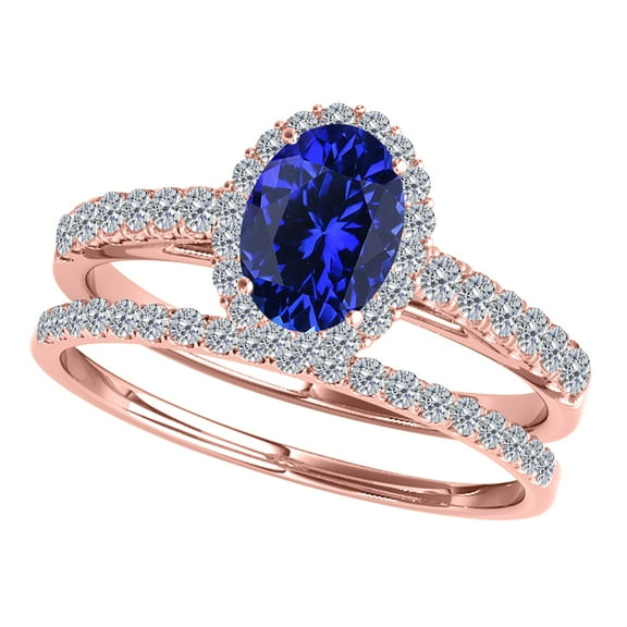 Mauli Jewels Engagement Rings for Women 0.80 Carat Tanzanite And Diamond Bridal Set 4-prong 10K Rose Gold