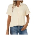 thumbnail image 1 of Camisa de manga corta con botones y textura para mujer: blusa informal de corte holgado para el trabajo, 1 of 8