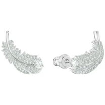 GKNET Women Feather Shape Stud Earring Romantic 925 Silver Cubic Zircon Jewelry-Silver