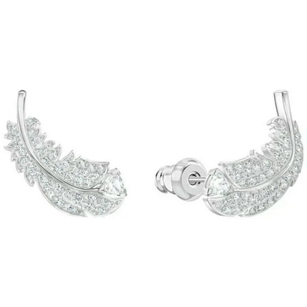 GKNET Women Feather Shape Stud Earring Romantic 925 Silver Cubic Zircon Jewelry-Silver