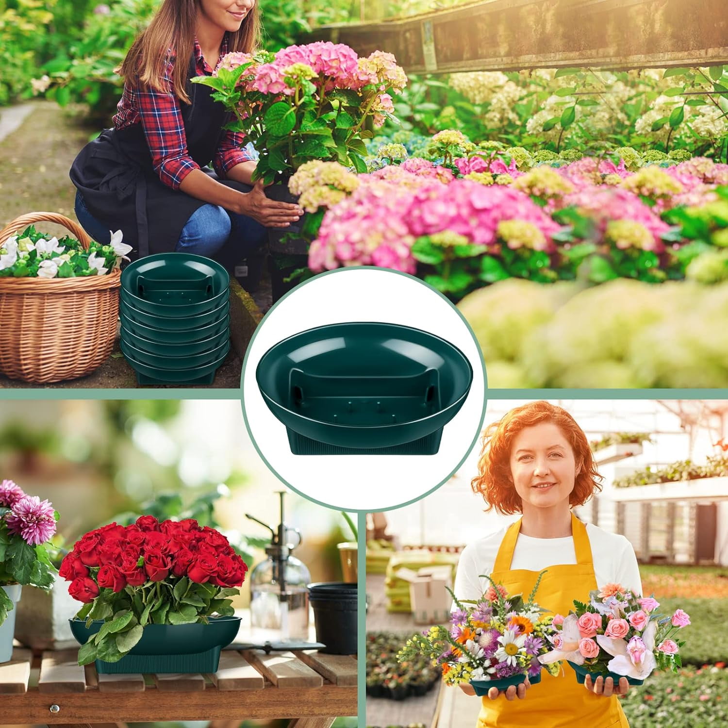 ABCISI 12 Pcs Floral Supplies Green Bowls for Flower Arrangements, Large Size 6.3 Inch Floral Foam Bowls for Holiday Wedding Floral Shop, Fresh Flower Decoration Supplies (Foam Not Include)