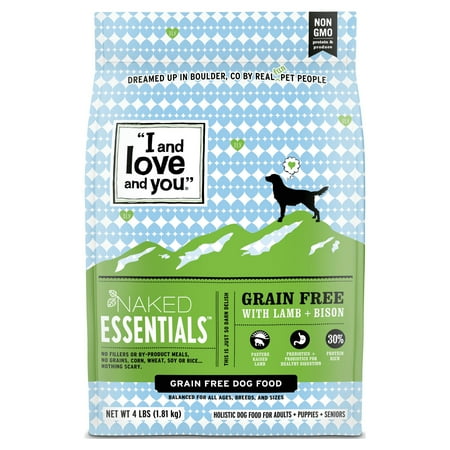 I and love and you  Naked Essentials Dry Dog Food  Lamb and Bison Recipe  Grain Free  Real Meat  No Fillers  11lb Bag