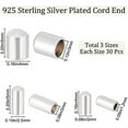 thumbnail image 5 of 90Pcs 3 Size Leather Cord Ends 925 Sterling Silver Plated Column End Caps 1.2/2/3mm Cord Terminators End Caps, 5 of 7