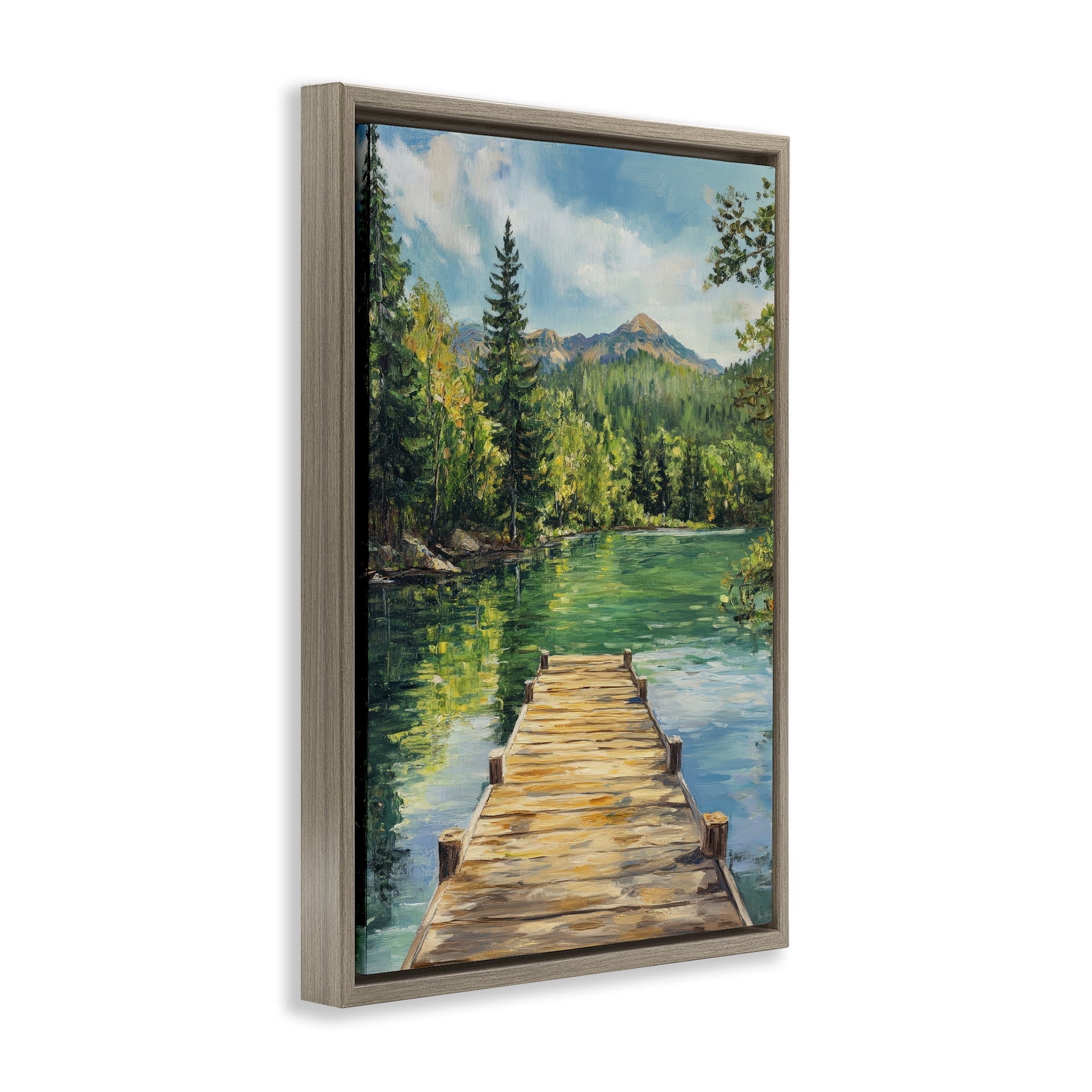 Stupell Industries Sunlit River Dock Brown Framed Floater Canvas Wall Art, design by Petal Prints Design