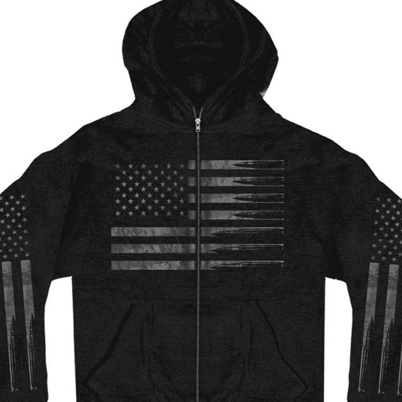 Hot Leathers GMZ4414 Men’s ‘American Flag Bullets’ Black Hoodie with Zipper Closure 2X-Large