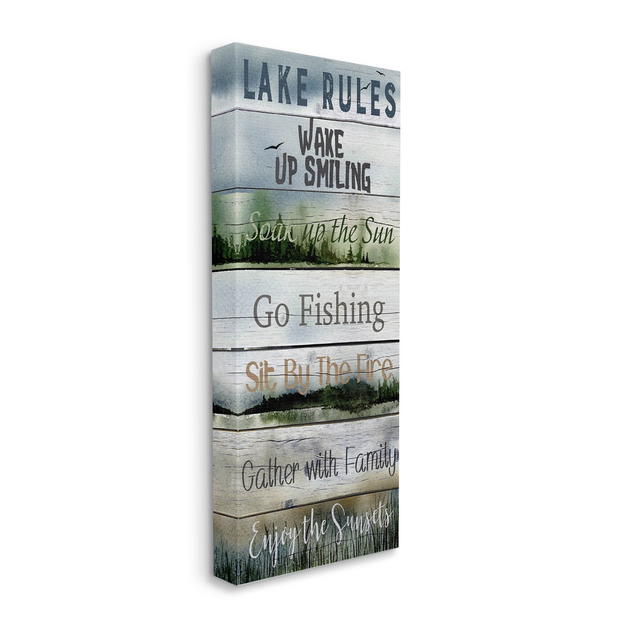 Lake Rules Rustic List Typography Graphic Art Gallery Wrapped Canvas Print Wall Art