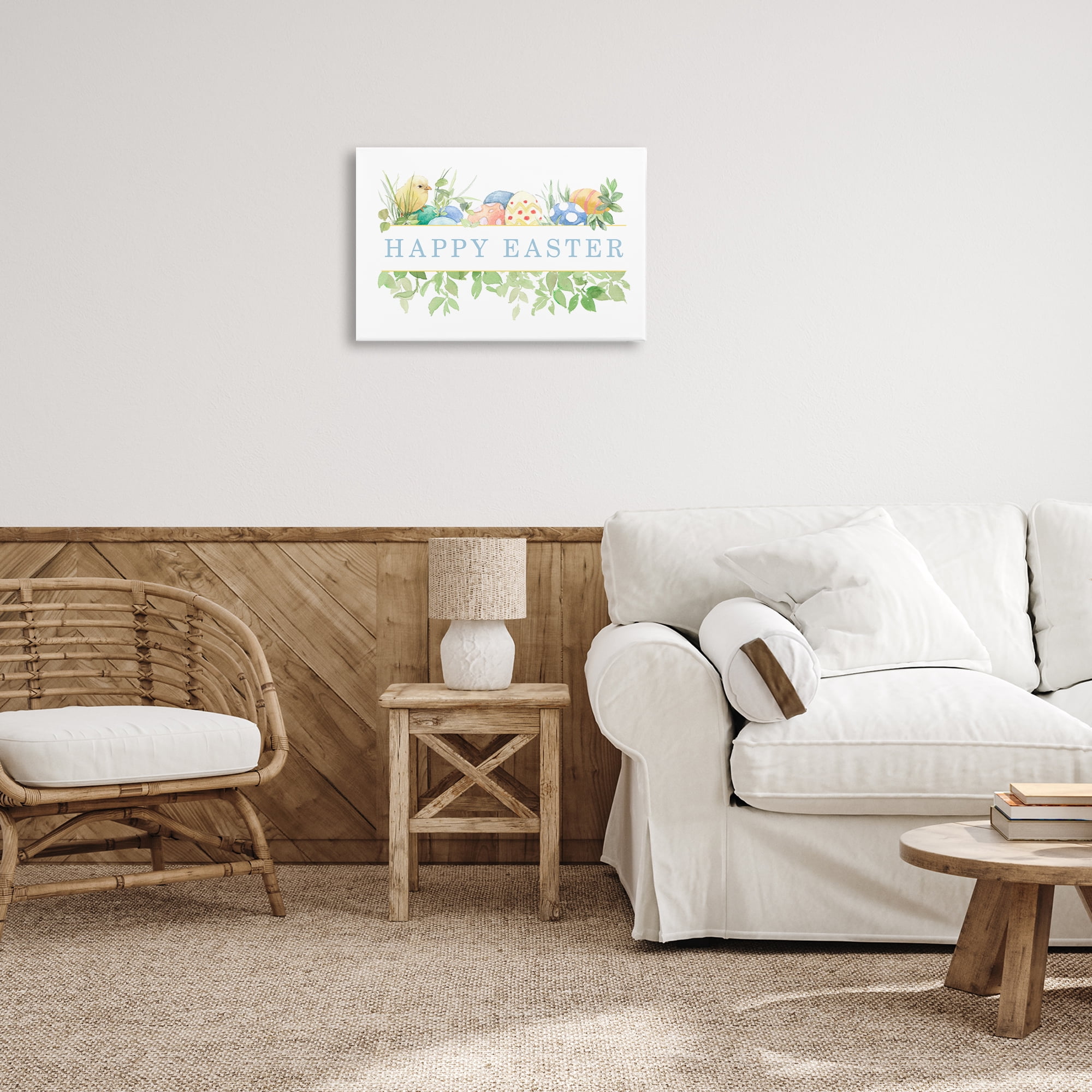 Stupell Industries Floral Happy Easter Holiday Painting Wrapped Canvas Art Print Wall Art, 24 x 16