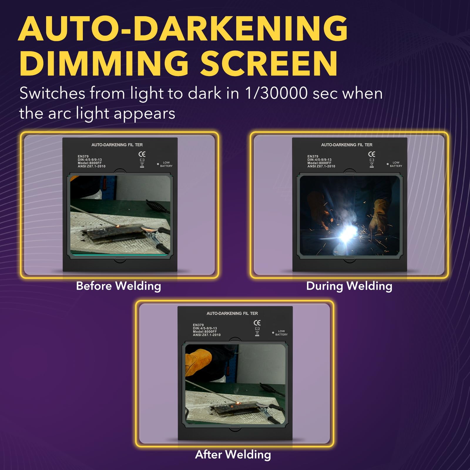 TRQWH Large View Auto Darkening Welding Lens 4.49 * 5.24in Solar True Color Filter with 4 Arc Sensor Adjustable Shade Range 4/5-9/9-13 Replacement Welding Helmet Accessories for TRQWH Welding Hood