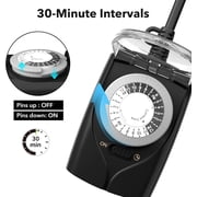 HBN Outlet Timer, 24 Hour Mechanical Outdoor Timer for Lights, Plug in Timer Waterproof, 2 Grounded Timer Outlets for String Lights and Holiday Decorations, 15A 1/2HP