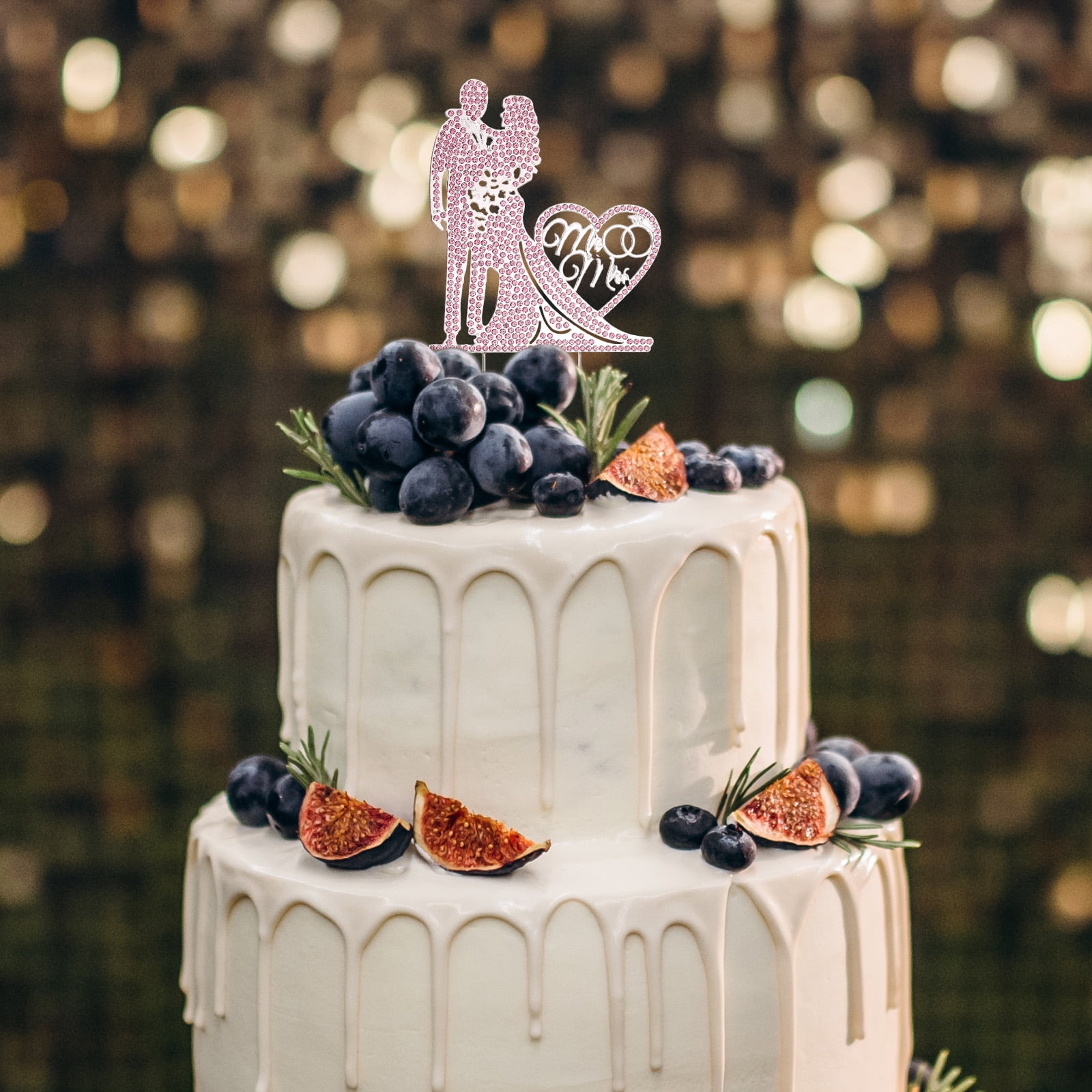 Mr & Mrs Cake Topper - Silver Glitter Acrylic Wedding Cake Decor