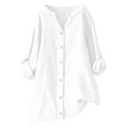 thumbnail image 2 of Sakmal Women's Tops White Button Down Fall Plus Size Tops Long Sleeve Plain V Neck Tops for Women, 2 of 6