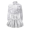 thumbnail image 3 of Haitryli Kids Girls Metallic Dance Outfits Shiny Cropped Jacket with Bubble Skirt Set Hip Hop Jazz Clothes Dancewear Silver 14, 3 of 7