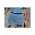 thumbnail image 6 of Women'S Denim 2 Piece Outfits Summer Lapel V Neck Crop Top Jean Skirt Shorts Set with Pockets Dark Blue Pants L, 6 of 10