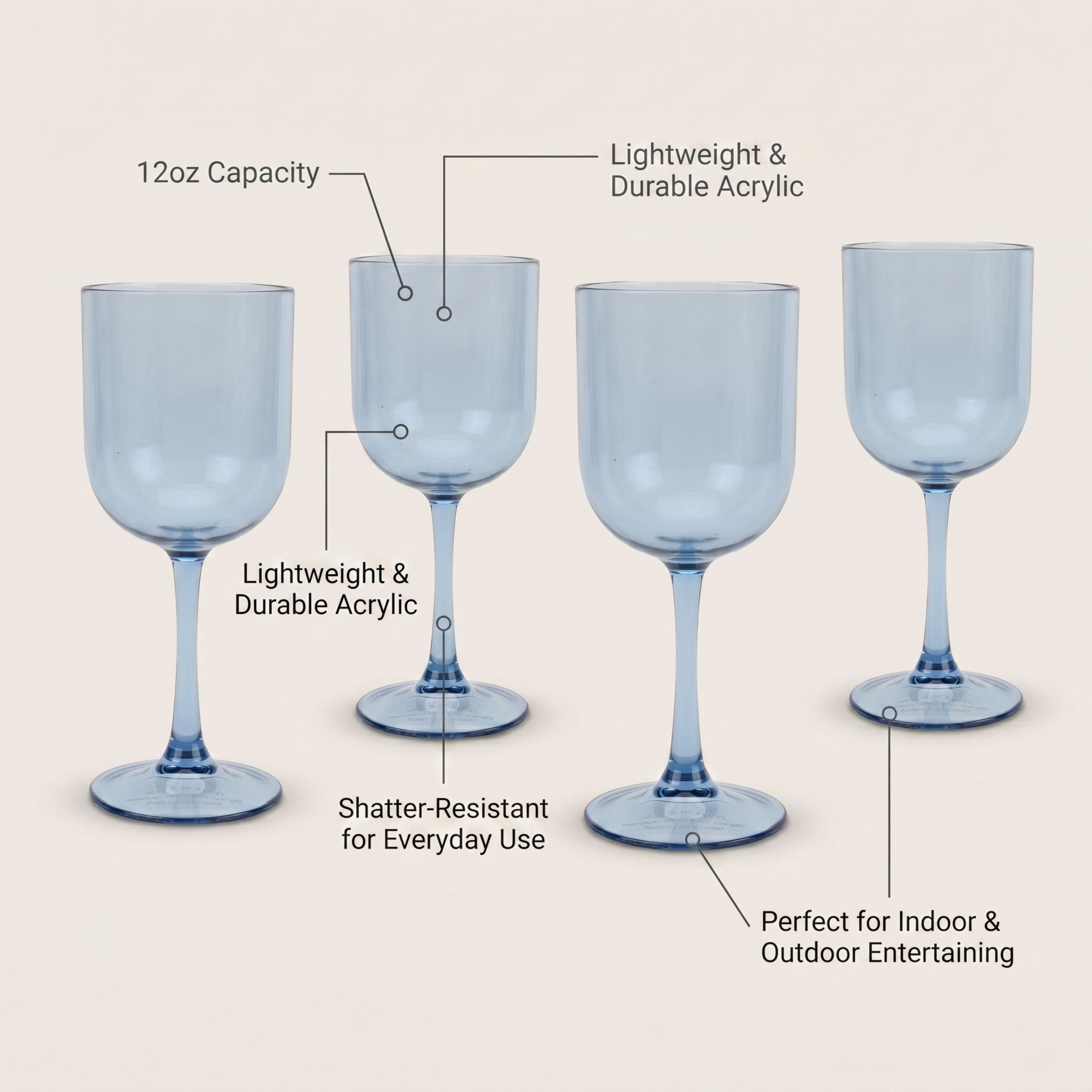 Just Feed Me by Jessie James Decker 4-Piece 12oz Stemmed Wine Glass Set, Blue
