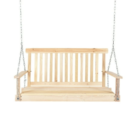 4 Porch Swing Natural Wood Garden Swing Bench Patio Hanging Seat