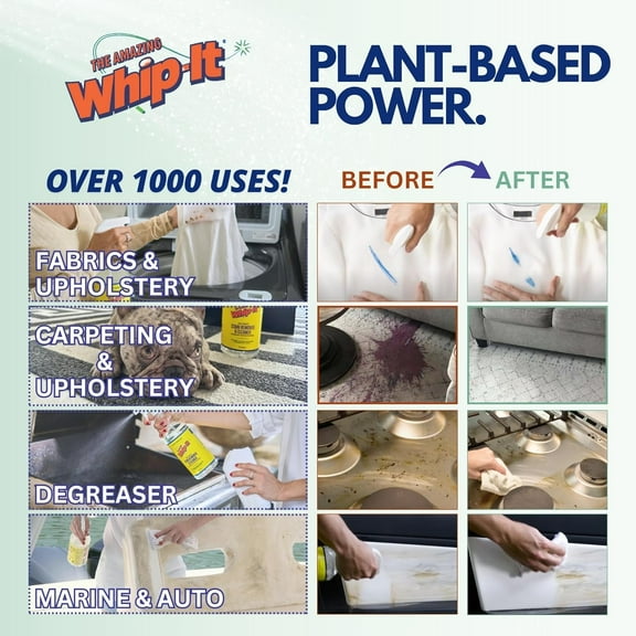 Whip-It Stain Remover and Concentrate Kit, 2-32oz Concentrates & 1-32 OZ Pro Spray Stain Remover, Removes Coffee, Wine, Baby Stains, Pet Stains, Plant Based, Enzyme Cleaner, 500 Uses