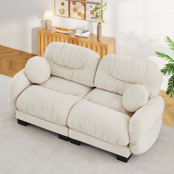 FFH 82" Modular Sectional Sofa, Chenille 2 Seater Cloud Couch for Living Room, Beige