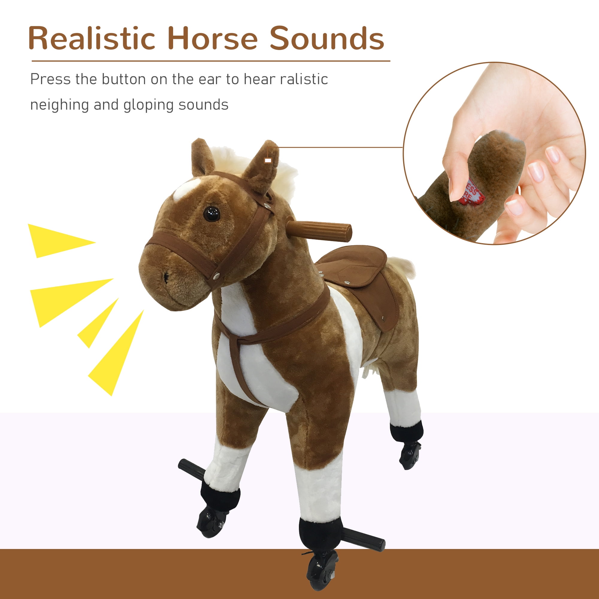 Qaba Extra Large Kids Plush Ride On Toy Walking Horse with Wheels