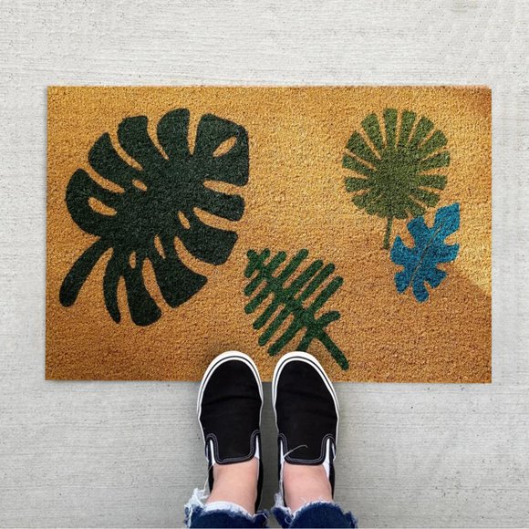 Etsjal Paillasson Drôle Bienvenue dans la Jungle Vert Feuille Décoration Maison Extérieur Tapis de Bienvenue Sois Gentil Ou Feuille Paillasson Fleur