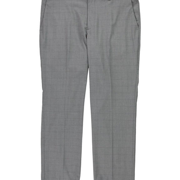 Perry Ellis Mens Tonal Windowpane Dress Pants Slacks, Grey, 36W x 30L