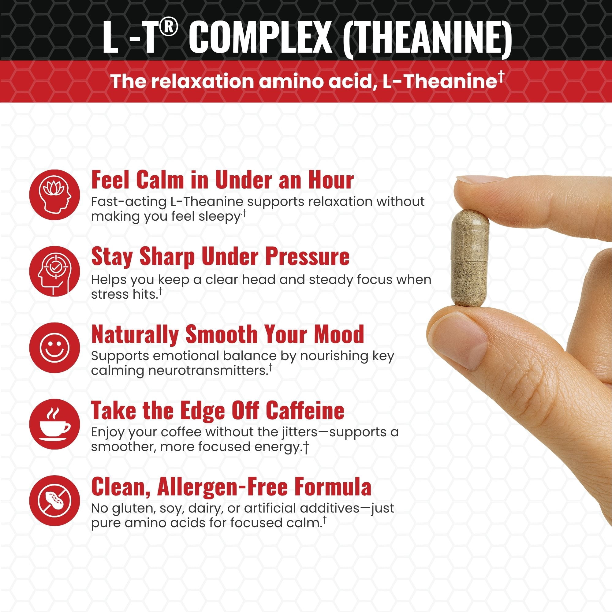 L-T® Complex L-Theanine 100 mg Stress Support Supplement with L-Glutamine and  Glycine, 60 Capsules